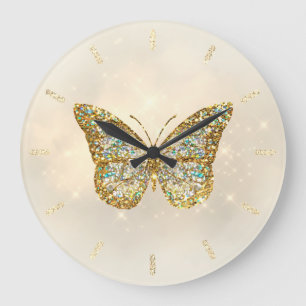 Reloj Redondo Grande diseño de mariposa falso purpurina reloj grande