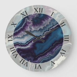 Reloj Redondo Grande Diseño de mármol morado azul blanco agate