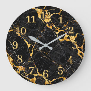 Reloj Redondo Grande Diseño de mármol negro oro de lujo Nero Portoro