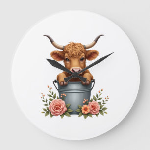 Reloj Redondo Grande Diseño de Mercado de Flores de Vaca de las Highlan