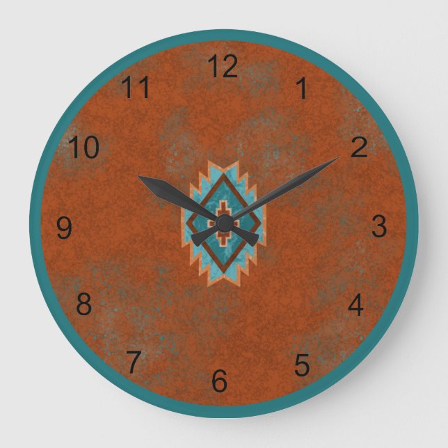 Reloj Redondo Grande Diseño de Mesa Geométrica de Cañones del Suroeste (Anverso)