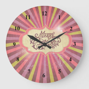Reloj Redondo Grande Diseño de Navidades rosados, verdes y morados