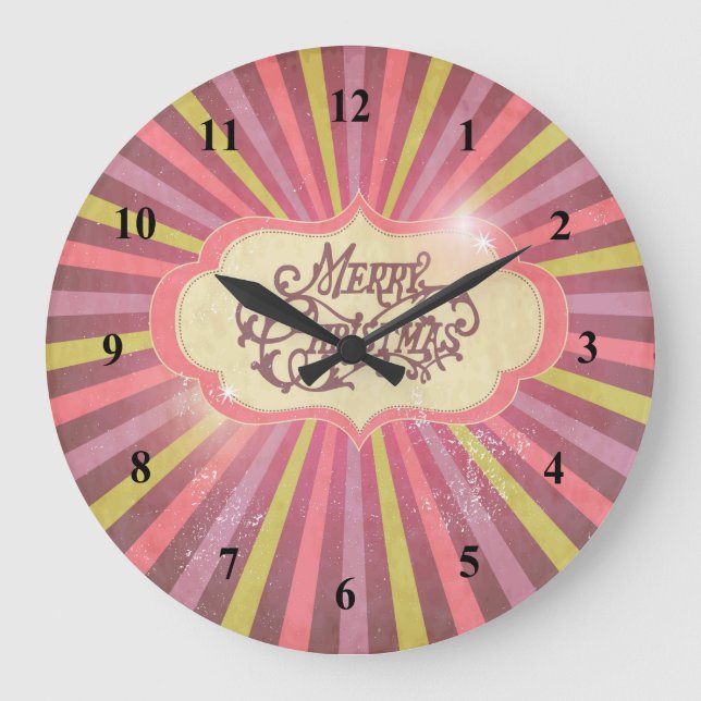 Reloj Redondo Grande Diseño de Navidades rosados, verdes y morados (Anverso)