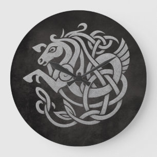 Reloj Redondo Grande Diseño de Nudo de Caballo Mitológico Nórdico
