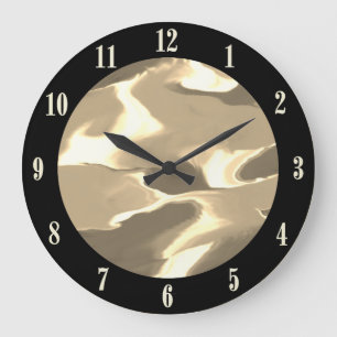 Reloj Redondo Grande Diseño de ondas de marrón y beige