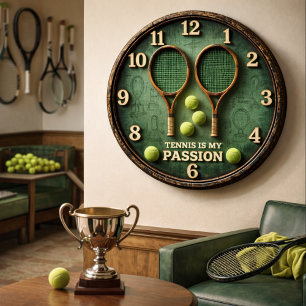 Reloj Redondo Grande Diseño de pasión de tenis vintage