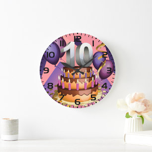 Reloj Redondo Grande Diseño de pastel de celebración del 10º aniversari