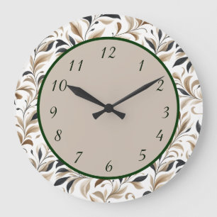 Reloj Redondo Grande Diseño de patrón de hoja botánica elegante