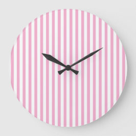 Reloj Redondo Grande Diseño de Patrón de Raya Vertical Rosa Blanco