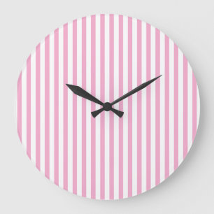 Reloj Redondo Grande Diseño de Patrón de Raya Vertical Rosa Blanco