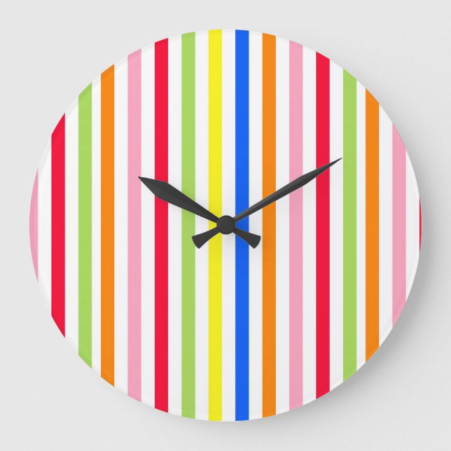Reloj Redondo Grande Diseño de patrón de rayas vibrantes y coloridas (Anverso)