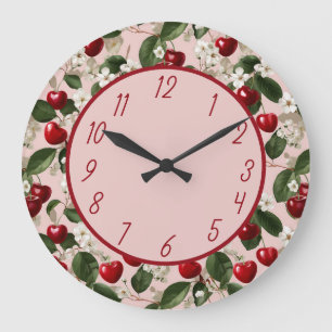 Reloj Redondo Grande Diseño de patrón floral de flor de cerezo y frutas