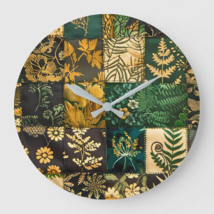 Reloj Redondo Grande ✨Diseño de patrón floral de patchwork botánico ele
