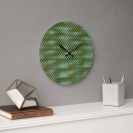 Reloj Redondo Grande Diseño de Patrón Zigzag Abstracto Verde Esmeralda