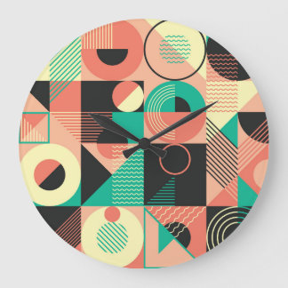 Reloj Redondo Grande Diseño de patrones geométricos retro