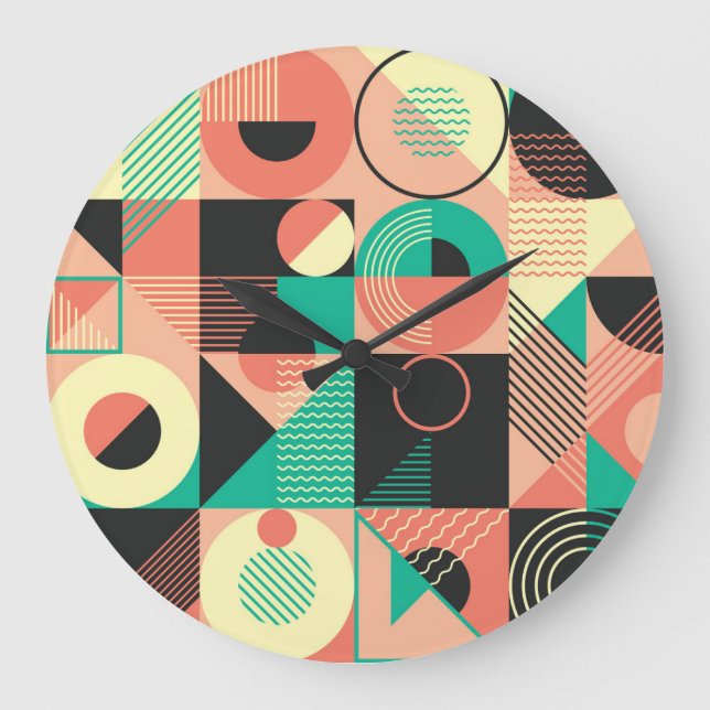 Reloj Redondo Grande Diseño de patrones geométricos retro (Anverso)