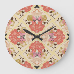 Reloj Redondo Grande Diseño de patrones vintage sin fisuras florales.