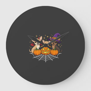 Reloj Redondo Grande Diseño de perro bruja calabaza Halloween Chihuahua