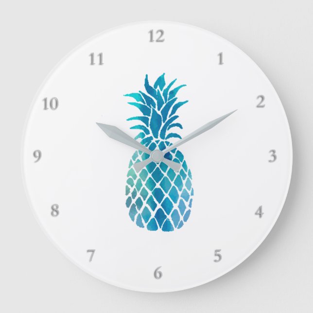 Reloj Redondo Grande diseño de piña azul (Anverso)