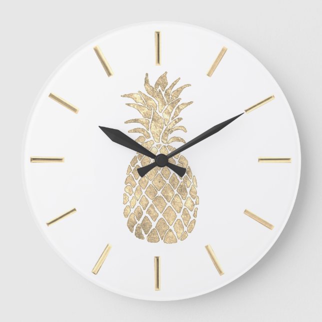 Reloj Redondo Grande diseño de piña de Relieve metalizado de oro falso (Anverso)