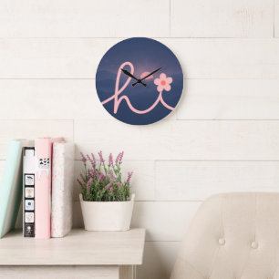 Reloj Redondo Grande "diseño de puesta de sol de montaña de escritura "