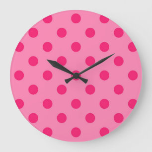 Reloj Redondo Grande Diseño De Puntos De Polka Rosado En Pink