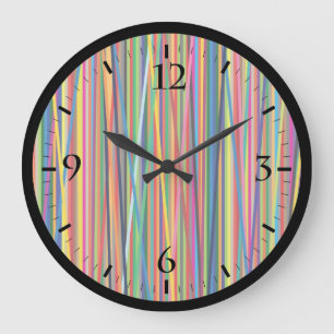 Reloj Redondo Grande Diseño de rayas abstractas coloridas
