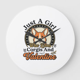 Reloj Redondo Grande Diseño de San Valentín de Corgi para amantes de lo