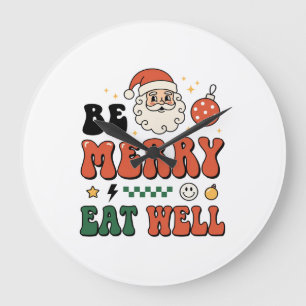 Reloj Redondo Grande Diseño de Santa de Navidad Alegre Come Bien