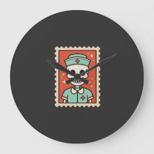 Reloj Redondo Grande Diseño de sello de enfermera esqueleto de Hallowee