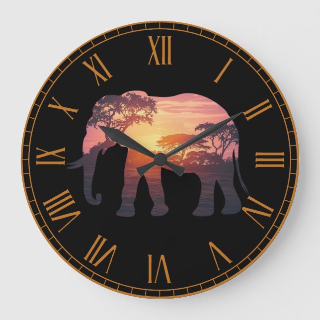 Reloj Redondo Grande Diseño de silueta elefante de doble exposición - S (Anverso)