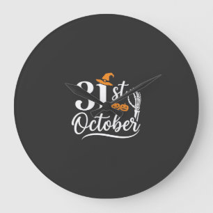 Reloj Redondo Grande Diseño de sombrero de bruja de calabaza del 31 de