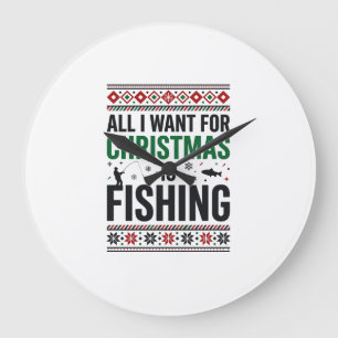 Reloj Redondo Grande Diseño de suéter feo de pesca de Navidad