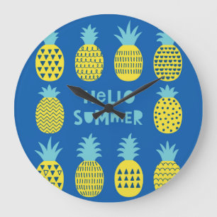 Reloj Redondo Grande Diseño de tarjeta de vinos Fun Pineapple Vintage
