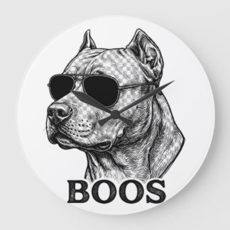 Reloj Redondo Grande Diseño de tatuaje de Pitbull con gafas de sol en t