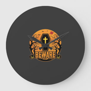 Reloj Redondo Grande Diseño de terror de calabaza de ataúd de Halloween