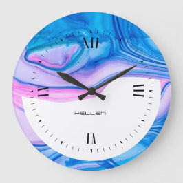 Reloj Redondo Grande Diseño de tinta geodésica azul y violeta