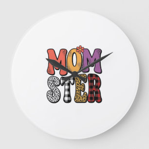 Reloj Redondo Grande Diseño de tipografía de cuadros de leopardo de Mom