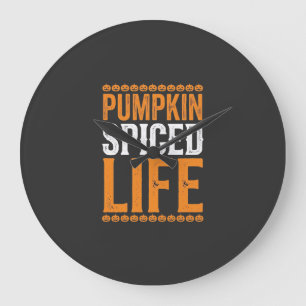 Reloj Redondo Grande Diseño de tipografía de Halloween Pumpkin Spiced L
