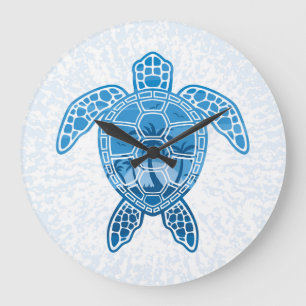 Reloj Redondo Grande Diseño de tortugas tropicales en el mar azul