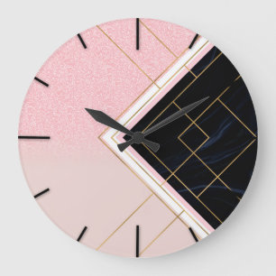 Reloj Redondo Grande Diseño de trazos de oro rosado geométrico modern