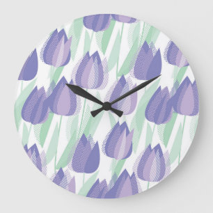 Reloj Redondo Grande Diseño de tulipanes: floral violeta pálida.