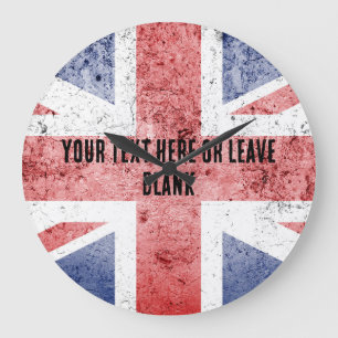 Reloj Redondo Grande Diseño de Union Jack con problemas. Texto personal