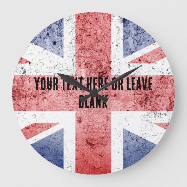 Reloj Redondo Grande Diseño de Union Jack con problemas. Texto personal (Anverso)