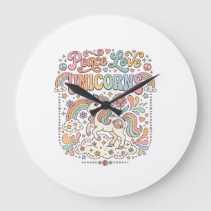 Reloj Redondo Grande Diseño de vector adorable de unicornios de paz y a