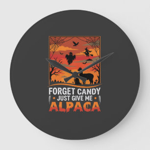 Reloj Redondo Grande Diseño de vector de alpaca espeluznante de Hallowe