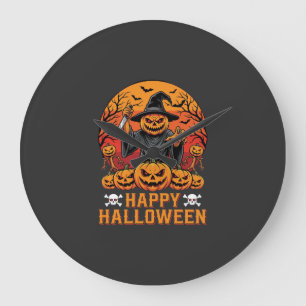 Reloj Redondo Grande Diseño de vector de bruja de calabaza espeluznante