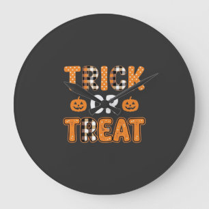 Reloj Redondo Grande Diseño de vector de calabaza de Halloween Truco o