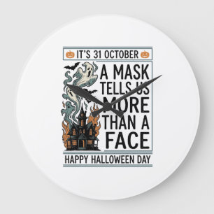 Reloj Redondo Grande Diseño de vector de cita de máscara de Halloween v