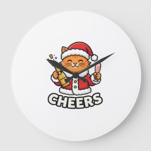 Reloj Redondo Grande Diseño de vector de gato de Navidad alegre